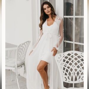 Amara Beaded Floral Lace Maxi Bridal Robe With Train